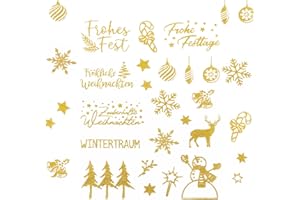 BHGT 5 Blätter 100+pcs Weihnachtssticker Selbstklebend Glitzer Gold Weihnachten Aufkleber Sticker Schriftzug Weihnachtsaufkleber Geschenkaufkleber für DIY Scrapbooking Frohe Weihnachten