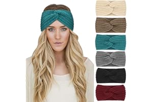 DRESHOW 6 Pack Crochet Ear Warmer Headband Soft knit Turban Stretch Headbands Warmer for Women Winter