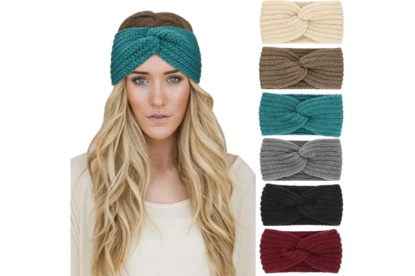 DRESHOW 6 Pièces Bandeau Cheveux pour Femme Bandeaux Hiver Serre-Tête Tricoté Oreille Réchauffeur Chaud Noué Bande Elastique Cheveux,Taille unique,6 Pack Set F-1