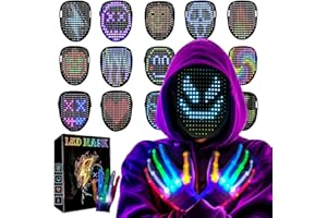 STIMUVARIETY Led Halloween Mask Gloves Costumes Men Adult Kids 2025, Gesture Sensing Rechargeable Light Up Scream Face Glow In Dark, Full Face Cosplay Party Fancy Toy Birthday Gift For Boys Girls Age 8+