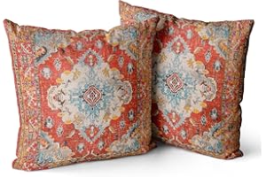 Snylcce Set of 2 Bohemian Style Cushion Covers 45x45 cm Decorative Square Throw Pillow Covers 45x45 cm Sofa Car Pillowcase for Outdoor Home Bed Living Room Couch Decor (Orange)