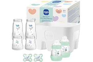 MAM Easy Start Anti-Colic Combi Set, 0+ Mon, Baby Bottle Set, 94% Acceptance, 96% Midwife Recommendation, 80% Less Colic, 6 Drinking Bottles, 2 Original Start Dummies and 1 Bottle Basket, Mint
