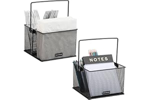 Mind Reader Utensil Holder, Silverware Organizer Caddy, Kitchen, Metal Mesh, 7" L x 7" W x 5" H, Set of 2, Black