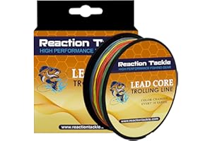 Reaction Tackle Lead Core - Línea de pesca trenzada para arrastre, 12 libras, 18 libras, 27 libras y 36 libras, línea de pesca trenzada para arrastre, línea de hundimiento rápido, cambia de color cada