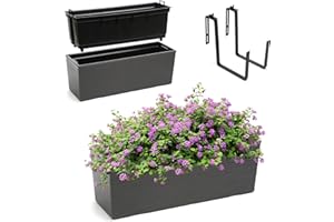 KADAX Jardinière en Plastique, 18,5x56 cm, bac à Fleurs avec Insert, jardinière de Balcon résistante aux intempéries, Pot de Fleurs rectangulaire (avec Supports, Motif rainuré, Graphite)