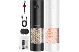 FORLIM-LINK FORLIM Rechargeable Electric Salt and Pepper Grinder Set, Salt and Pepper Mill with Ceramic Grind, Dust Cover with One-Button Control, Adjustable Coarseness, LED Light, for Home & Kitchen, Black&White