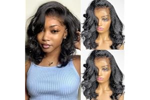 QAVA Perruque Femme Naturelle Brésilien Body Wave 13x4 Transparent Lace Wig Human Hair Perruque Cheveux Humain Pré Plumés Perruque Femme Naturelle Couleur Naturelle 14 pouces