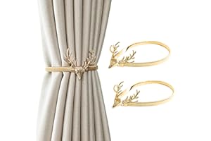 Newsmy Deer Curtain Tie Backs, 2 Pcs Gold Tie Backs for Curtains, Metal Curtain Holdbacks & Decorative Curtain Tiebacks Set, Curtain Holdback for Home & Office