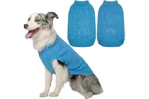 Mihachi Turtleneck Dog Jumper - Dog Sweater Winter Coat Apparel Classic Cable Knit Clothes with Leash Hole for Cold Weather