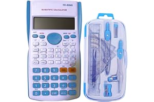 WZIOEPUL Maths Set Scientific Calculators Protractor and Compass - Basic Stationery Set 240 Functions 2 Line 10+2 Digits,Desk Math for School Protractor and Compass for Geometry with Rulers and Two Set Squares
