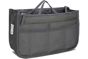 YUEMING Organizer Borsa, Donna Organizzatore Viaggio Borse, Borsa con 13 Tasche Espandibile con Chiusura a Cerniera per Doppio Manico Porta Accessori Cosmetici, Telefono, Trucco,Grigio