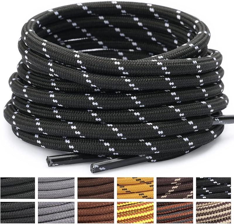 Stepace Round Shoelaces [2 Pairs] Heavy Duty Boot Shoe Laces for Hiking Work Boots