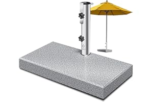 KESSER® Pied de Parasol en Granit avec Tube en Acier Inoxydable - Support rectangulaire de qualité supérieure - 25 kg - pour bâtons de Parasol jusqu'à 16-48 mm - avec poignée de Transport - Gris