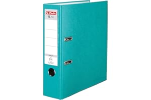 Herlitz Q.File Segregator na dokumenty A4 | Grzbiet 8cm | Wymienna dwustronna etykieta | Mechanizm dzwigniowy 2 ringowy z listwą dociskową | Wytrzymały Powlekany Folią PP Okucia | Turkusowy