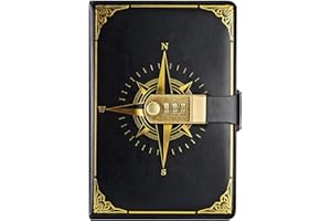 NectaRoy Diario da Viaggio, Taccuino con Serratura, Diario Intimo con Codice(Modello Bussola), Quaderno Segreto Ragazza per Ufficio Scolastico Studente Cancelleria Regalo di Compleanno, 22 x 15cm