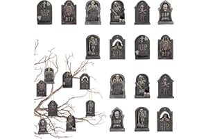 POPOYU 16Pcs Halloween Hanging Ornament for Tree,Halloween Hanging Pendants Tree Decorations,Funny Mini Tombstone HalloweenHanging Baubles Ornament Paper Cards for HalloweenTree Home Couryard Decorations