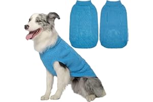 Mihachi Turtleneck Dog Jumper - Dog Sweater Winter Coat Apparel Classic Cable Knit Clothes with Leash Hole for Cold Weather