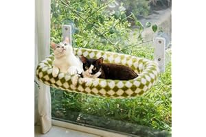 EDAGNY Hamac élégant pour chat d'intérieur pliable - Perchoir de fenêtre en peluche avec housse épaisse amovible - Cadre en acier robuste avec 4 ventouses - Peut supporter jusqu'à 18 kg (vert, taille