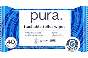 Pura Wysokiej jakości wilgotne chusteczki toaletowe do spłukiwania, 40 sztuk, czyste myjki, certyfikat "Fine To Flush", w 100% bez plastiku, biodegradowalne, nadające się do kompostowania