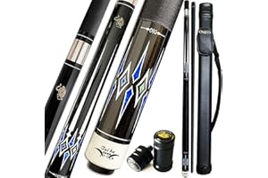 TaiBA 2-Piece Pool Stick With 1x1 Case,13mm Tip, 58", Hardwood Canadian Maple Professional Billiard Pool Cue Stick 19-20 Oz (Selectable)-Blue, Black, Red, Gray, Green, Brown