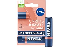 NIVEA Caring Beauty Nude Lip Balm SPF30 (4.8g), 3-in-1 Buttery Lip and Cheek Tint, Rich Colour and 24H Moisturisation with SPF 30 Protection