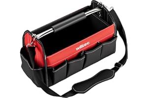 Wiltec Sac à outils 14 poches – 40 x 19 x 25 cm – pliant – 600D – avec Bandoulière réglable, Poignée, Poches intérieures et extérieures – Sacoche à outils multi-poches pour outillage