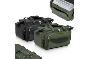 Physionics® Bolsa de Pesca - Impermeable, Poliester, Verde Oliva, 56x31x30 cm - Bolso para Aparejos de Pesca, Camping, Aire Libre, Almacenamiento