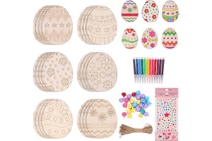 HBell Easter Wooden Crafts Wood Ornaments Kits,Easter Wooden Egg Crafts DIY Eggs Hanging Set for Kids Easter Party Supplies Kids Painting Arts Crafts Spring Home Garden Decor (Egg)
