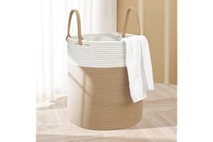 HDRNT Panier à linge tressé en coton, 50 l, avec anse, panier de rangement pour buanderie, chambre d'enfant, salle de bain, 35 x 40 cm (kaki)