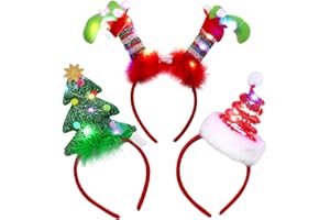URATOT 3 Pack Christmas LED Headbands Christmas Tree Costume Headwear Elves Hair Hoop for Xmas Party Supplies