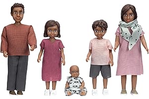 Lundby - Casa de muñecas de Familiar, Familia Nikki- casa de muñecas, de 2 Adultos + 3 Niños para casa de Accesorios para casa de muñecas - muñecas Flexibles, Figuras de casa de muñecas - Escala 1:18