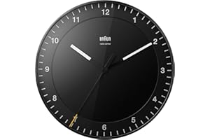 ‎BRAUN Braun Klassische große Funkwanduhr Mitteleuropäische Zeitzone (MEZ/GMT+1) mit leisem Uhrwerk, leicht lesbares Zifferblatt, 30cm Durchmesser, schwarzes Modell BC17B-DCF.