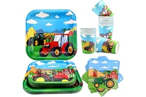 ENCETARDE Tractor Party Supplies - Farm Tractor Party Tableware, Tractor Dinner Plates Desserts Plates, Napkins, Cups for Tractor Birthday Party, Barnyard Farm Party Decorations - 20 Guests, 140 Pieces (20)