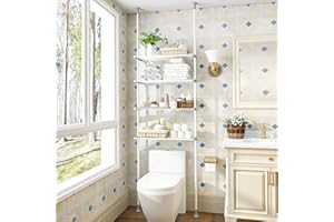 DYN Ptah 4-Tier Over Toilet Bathroom Organizer Floor to Ceiling, Over The Toilet Storage Rack with Tension Poles/Shelves, Adjustable Height, Width and Position, Metal Grey