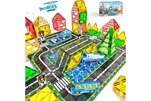 OBAKAER Magnetic Tiles City Road Set Kids Toys for 3 Year Old Boys Girls Magnetic Building Blocks with Cars Toys Construction Educational Magnets Tiles Gifts for Kids Toddlers Age 3-5 4-8 6 Christmas Birthday