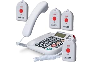 Maxcom KXT481SOS: Seniorentelefon mit Funk Notruf Sender und großen Tasten extra laut; schnurgebundenes Festnetztelefon mit 4X Notrufknopf Hausnotruf für Senioren