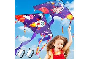 Yucoolili Kites for children, 2 pack, Rocket Kite and Astronaut Kite, Easy Fly Kites for Beginner, 110*55cm, Great Beach Games Outdoor Activities for Kids, 80m String and Swivel included