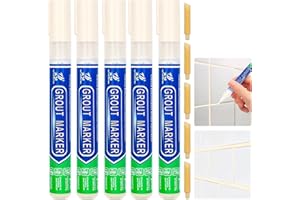 DRTRU 5 Pcs Tiles Grout Pen, Tile Grout Pen Beige Wall Repair Pens, Tile Grout Reviver Pens for Tile Grout Wall Floor Bathrooms and Kitchen Restoring Grout Joints