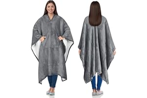 Catalonia Classy Ponczo Sherpa, super miękki koc, wygodny, pluszowy, koc polarowy dla dorosłych kobiet i mężczyzn, dla dzieci, nakrycie do noszenia wewnątrz lub na zewnątrz, 200 x 140 cm, kolor szary