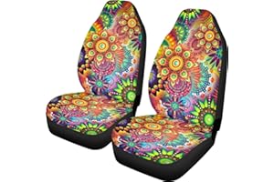 ZIATUBLES Colorful Trippy Mandala Flower Pattern Front Car Seat Cover Auto Seat Covers for Cars, Trucks, SUV, or Van Car Seat Cover Set of 2
