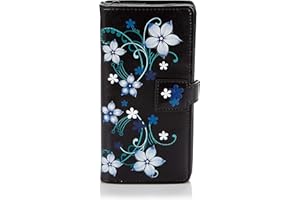 SHAG WEAR Shagwear Borsa sintetico in vari disegni con cerniere di alta qualità e chiusure magnetiche für Da donna Grande fiori neri fiori blu