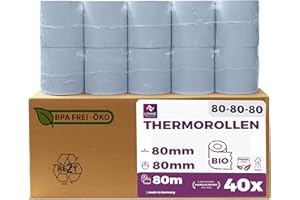 LYNNE PAYMENT SOLUTIONS ÖKO rolki termiczne 80 mm x 80 m x 12 mm – rolki kasowe – rolki bonowe do kasy fiskalnej z drukarką bonów – papier termiczny bez fenoli (40 rolek)