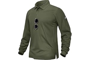 TACVASEN Herren Poloshirt Langarm Golf Tshirts Tactical Shirt Leicht Atmungsaktiv Freizeitshirts mit Brillenhalter