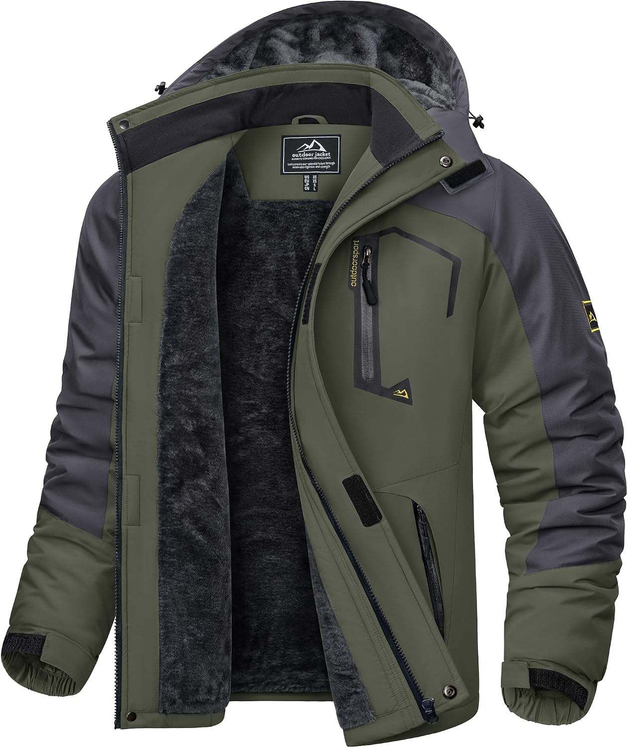 KEFITEVD Hombre Impermeables Lana Chaquetas Impermeables Esquí Cálidos Invierno Abrigos Térmicos Exteriores Abrigos con Capucha Desmontable