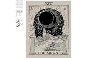 K/B Tapisserie Murales de Tarot/Tenture Murale de Astrologie pour Decoration Orientale de Chambre Mystique Psychédélique avec Un Outil D'installation Gratuit (Lune)
