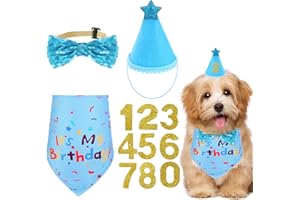 LUSOFIE Dog Birthday Bandana Hat Set, Boy Dogs Party Birthday Numbers Hat Bow Tie for Pet Puppy Cat Birthdays Party Decorations, Pet Costumes Headwear Accessories(Light Blue D)