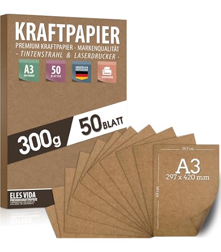 Nature-eco 100 fogli di carta kraft DIN A4, 380 g, stabile, extra forte, carta creativa, carta riciclata, ecologica (100, cartone