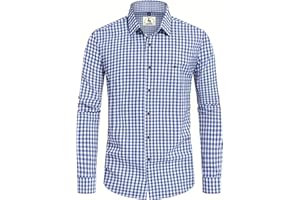KOSMEEU Trachtenhemd Herren Oktoberfest Hemd Outfit Tracht Kariertes Hemd Grün Blau Rot Trachtenhemden Kurzarm Freizeithemd Langarm Karohemd Baumwolle