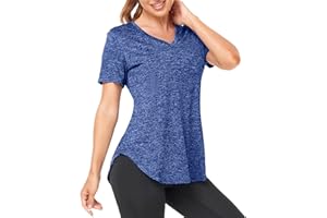 Deaviya Sport T-Shirt Damen, Fitness Sport Shirt Kurzarm Oberteile, V-Ausschnitt Laufshirt für Frauen, Workout, Gym Yoga Shirt Dame