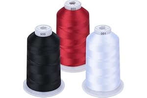 ‎SIMTHREAD Simthread Maschinenstickgarn 5000M Spulen Set Polyester Stickgarn Klassische Farben - Weiß Schwarz und Rot für Babylock, Janome, Kenmore, Singer, W6 N Stickereimaschine